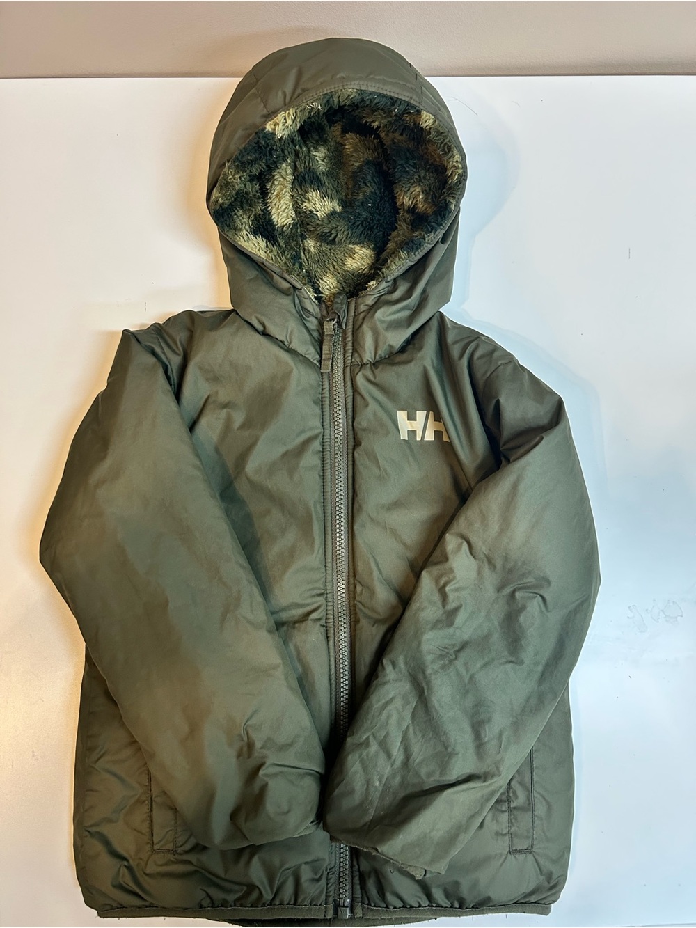 Helly Hansen Olive Hooded Jacket with Plush Lining